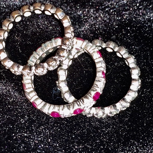 Stackable Red & CZ’s Rings 925 - Picture 3 of 3